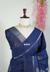 Midnight Blue - Manjari - Raw Silk Saree with Kolam Weaving and Skirt Border - Best for Small Functions / Pooja