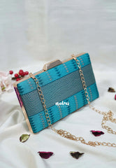 Teal Green - Manjari - Free Clutch - Raw Silk Saree Ikkat Weaving with Pallu and Blouse - Best for Small Functions