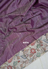 Mauve Purple - Manjari - Raw Silk Saree with Patch Work Kalamkari Border - Best for Pooja Functions / Diwali Festive