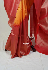 Yellowish Orange with Red - Manjari - Raw Silk in Raising Kanjivaram Weaving Style - Best for Small Functions | Pooja | Reception