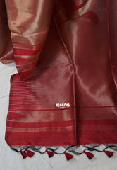Black with Reddish Maroon - Manjari - Raw Silk in Raising Kanjivaram Weaving Style - Best for Small Functions | Pooja | Reception