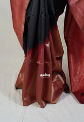 Black with Reddish Maroon - Manjari - Raw Silk in Raising Kanjivaram Weaving Style - Best for Small Functions | Pooja | Reception