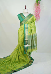 Pretty Parrot Green - Manjari - Raw Silk Saree with Rudraksham Border and Buttas - Best for Small Functions