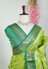 Pretty Parrot Green - Manjari - Raw Silk Saree with Rudraksham Border and Buttas - Best for Small Functions
