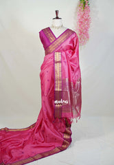 Rose Pink - Manjari - Raw Silk Saree with Rudraksham Border and Buttas - Best for Small Functions
