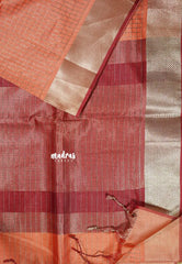 Peach - Manjari -  semi tussar checks in body with tissue border