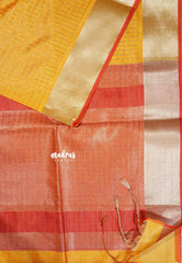 Mild Orange - Manjari -  semi tussar checks in body with tissue border