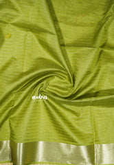Lime Yellow - Manjari -  semi tussar checks in body with tissue border