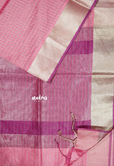 Pastel Pink - Manjari -  semi tussar checks in body with tissue border