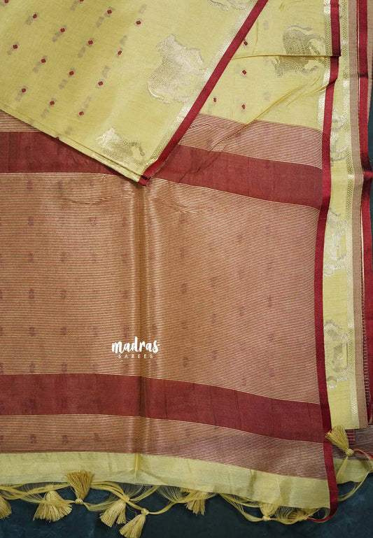 Beige sandal - Manjari - Premium raw silk with full weaving buttas pichwai cow border