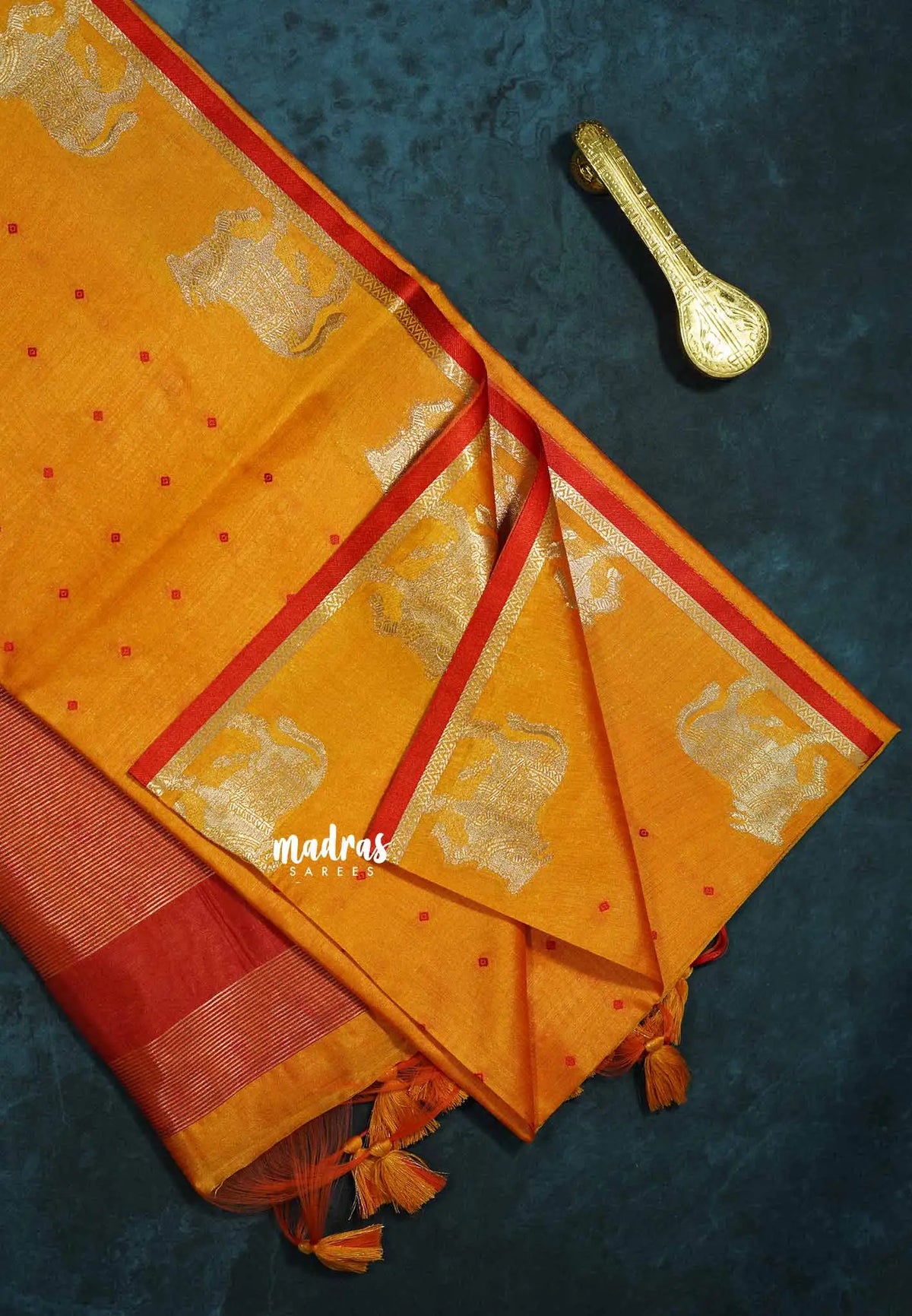 Mild orange - Manjari - Premium raw silk with full weaving buttas pichwai cow border