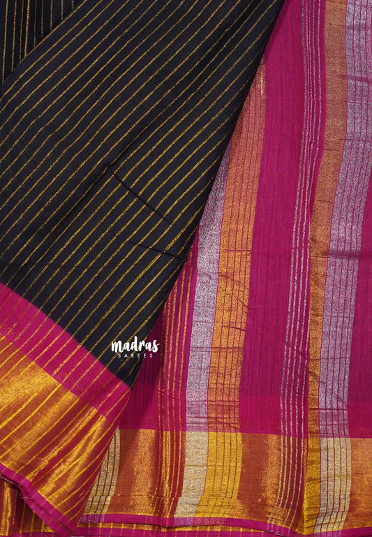 Brown - Margazhi Sungudi cotton tissue stripes body with gold border