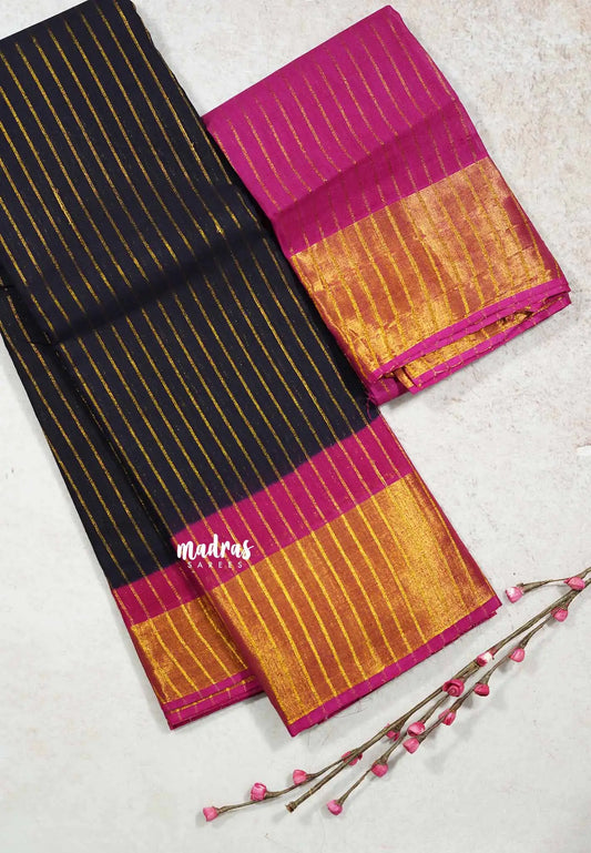 Brown - Margazhi Sungudi cotton tissue stripes body with gold border