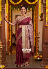 Deep maroon - Roopa - Premium Chappa semi tussar with Madhubani art pallu
