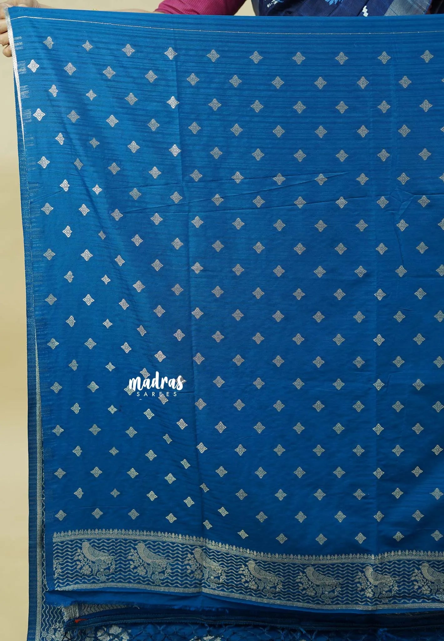 Peacock Blue - Madhuram - Soft Matka silk with Grooves Body with Bird weaving Border