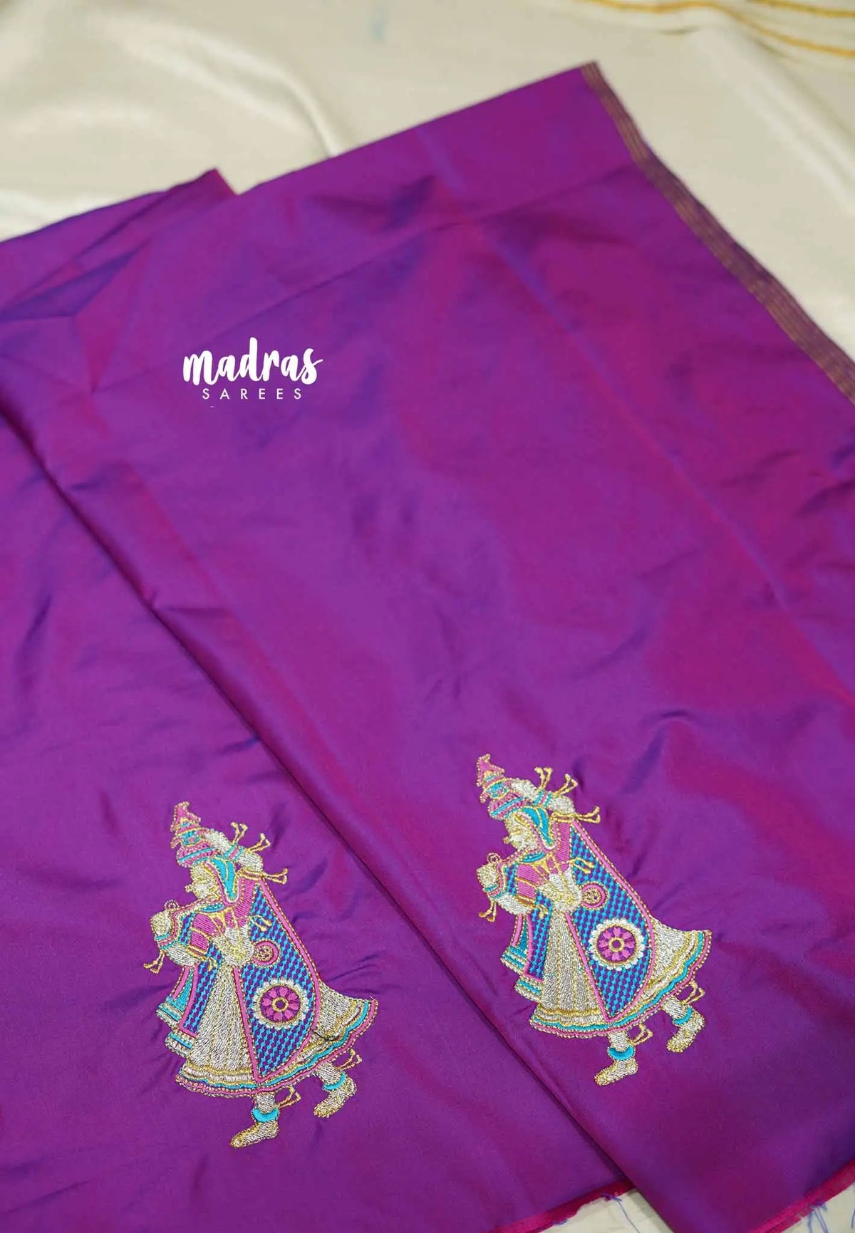 Dual Shade Magenta Purple - Mayuri - 1 mtr Silk Cotton Embroidered Blouse Piece – Rajasthani Woman Motif