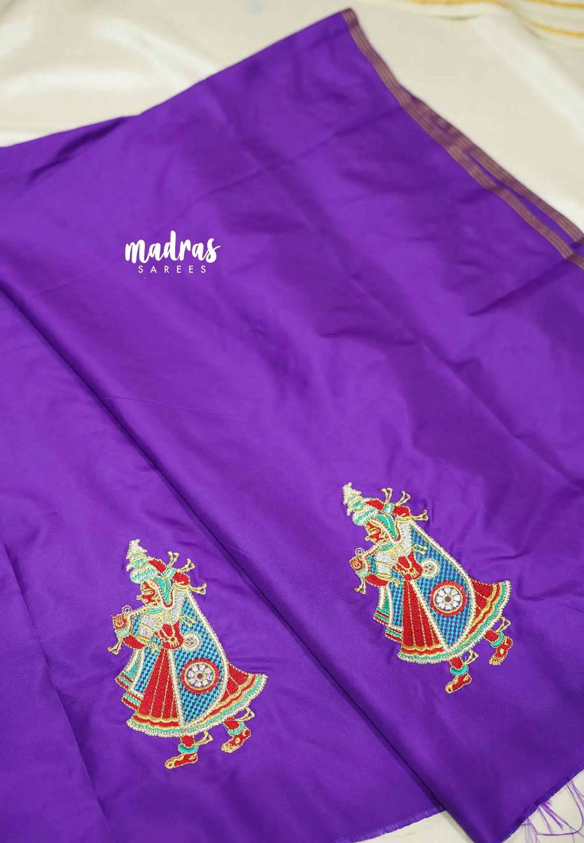 Violet Purple - Mayuri - 1 mtr Silk Cotton Embroidered Blouse Piece – Rajasthani Woman Motif