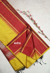Turmeric Yellow -  Mayuri -  Jute Tussar Silk Saree with Rettapetta Small Zari Border