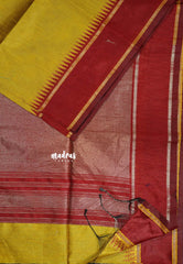 Turmeric Yellow -  Mayuri -  Jute Tussar Silk Saree with Rettapetta Small Zari Border