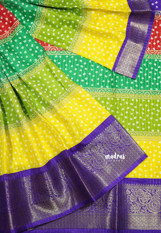Multicolor - Meenakari silk with zari checks body rich weaving border