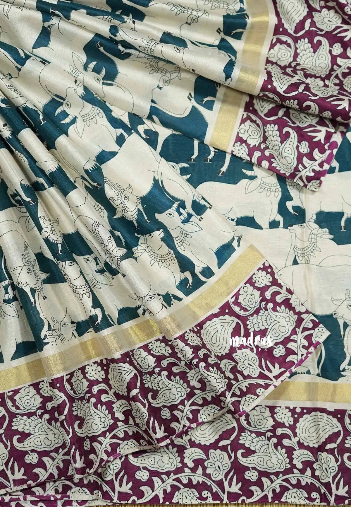 Green - Kalanjali chanderi Printed silk with kalamkari floral prints