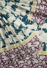 Green - Kalanjali chanderi Printed silk with kalamkari floral prints
