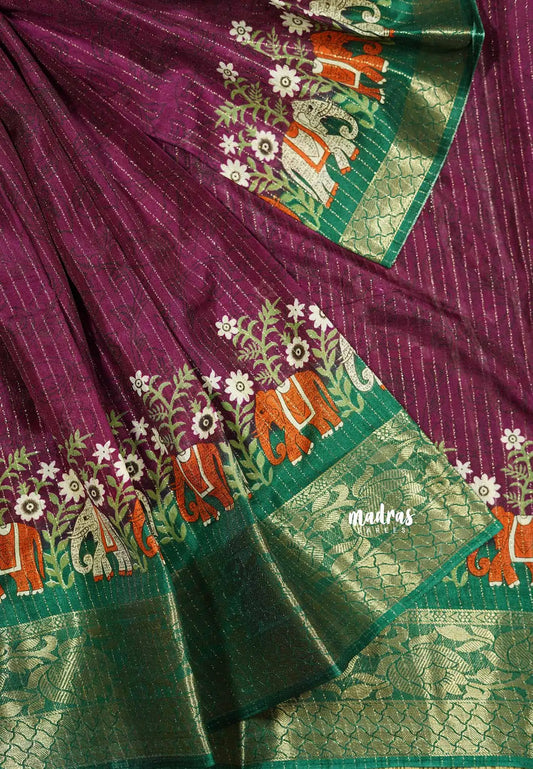 Wine Red - Meenakari silk with zari checks body rich weaving border
