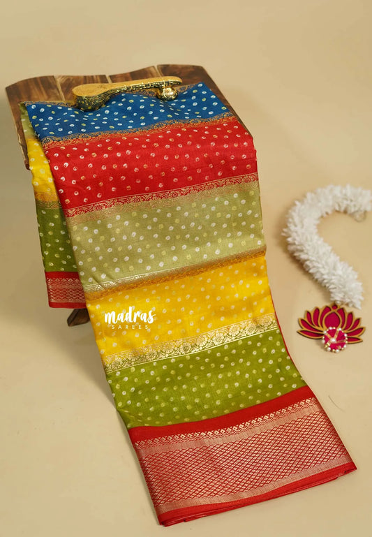 Multicolor - Meenakari printed silk multi color with foil prints