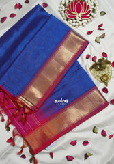 Royal Blue - Meenakshi - Light Weight Pure Silk Cotton Saree Plain with Getti Border Contrast Pallu and Blouse - Perfect for Wedding Functions