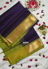 Midnight Jamun Purple - Meenakshi - Light Weight Pure Silk Cotton Saree with Getti Border Contrast Pallu and Blouse - Perfect for Wedding Functions