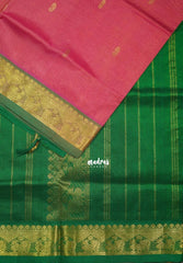 Peach Pink - Meenakshi - Light Weight Pure Silk Cotton Saree Mayil  Border with Buttas Contrast Pallu and Blouse - Perfect for Wedding Functions