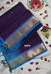 Rich Purple - Meenakshi - Light Weight Pure Silk Cotton Saree Getti Border with Buttas Contrast Pallu and Blouse - Perfect for Wedding Functions