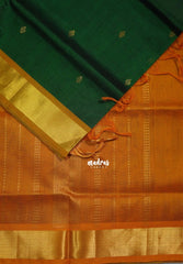 Emerald Green - Meenakshi - Light Weight Pure Silk Cotton Saree Getti Border with Buttas Contrast Pallu and Blouse - Perfect for Wedding Functions
