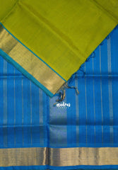 Sap Green - Meenakshi - Light Weight Pure Silk Cotton Saree Plain with Getti Border Contrast Pallu and Blouse - Perfect for Wedding Functions