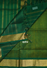 Greenish Yellow - Meenakshi - Light Weight Pure Silk Cotton Saree Plain with Getti Border Contrast Pallu and Blouse - Perfect for Wedding Functions