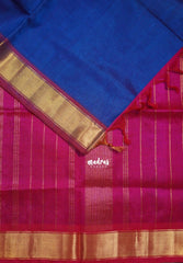 Royal Blue - Meenakshi - Light Weight Pure Silk Cotton Saree Plain with Getti Border Contrast Pallu and Blouse - Perfect for Wedding Functions
