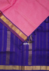 Lotus Pink - Meenakshi - Light Weight Pure Silk Cotton Saree Plain with Small Getti Border Contrast Pallu and Blouse - Perfect for Wedding Functions