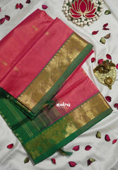 Peach Pink - Meenakshi - Light Weight Pure Silk Cotton Saree Mayil  Border with Buttas Contrast Pallu and Blouse - Perfect for Wedding Functions