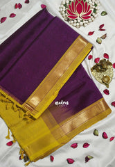 Jamun Purple - Meenakshi - Light Weight Pure Silk Cotton Saree Plain with Small Getti Border Contrast Pallu and Blouse - Perfect for Wedding Functions