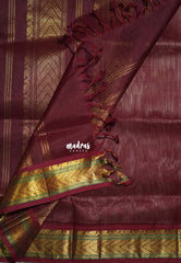 Dry Elachi Green - Meenakshi - Light Weight Pure Silk Cotton Saree Muthu Kattam Traditional Border Contrast Pallu and Blouse - Perfect for Wedding Functions