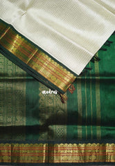 Ivory White - Meenakshi - Light Weight Pure Silk Cotton Saree Muthu Kattam Rudraksham Border Contrast Pallu and Blouse - Perfect for Wedding Functions