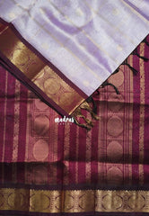 Creamy Lavender - Meenakshi - Light Weight Pure Silk Cotton Saree Zari Checks with Rudraksham Border Contrast Pallu and Blouse - Perfect for Wedding Functions