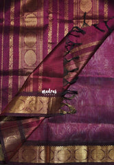 Creamy Lavender - Meenakshi - Light Weight Pure Silk Cotton Saree Zari Checks with Rudraksham Border Contrast Pallu and Blouse - Perfect for Wedding Functions