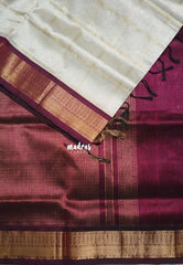 Pastel Taupe - Meenakshi - Light Weight Pure Silk Cotton Saree Zari Checks with Traditional Contrast Pallu and Blouse - Perfect for Wedding Functions