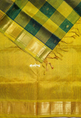 Light Green with Dark Green - Meenakshi - Light Weight Pure Silk Cotton Saree Vintage Paalum Pazhamum Checks with Getti Border and Buttas - Perfect for Wedding Functions