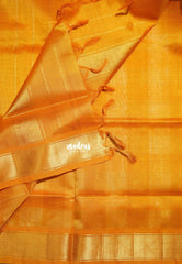 Orangish Yellow with Off-White - Meenakshi - Light Weight Pure Silk Cotton Saree Checks with Stripes Zari Weaving with Getti Border - Perfect for Wedding Functions