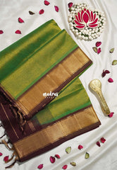 Golden Shade Fresh Leaf Green - Meenakshi - Light Weight Pure Silk Cotton Saree with Getti Border Contrast Pallu and Blouse - Perfect for Wedding Functions