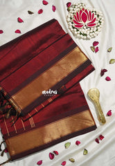 Majestic Maroon - Meenakshi - Light Weight Pure Silk Cotton Plain Saree with Getti Border - Perfect for Wedding Functions