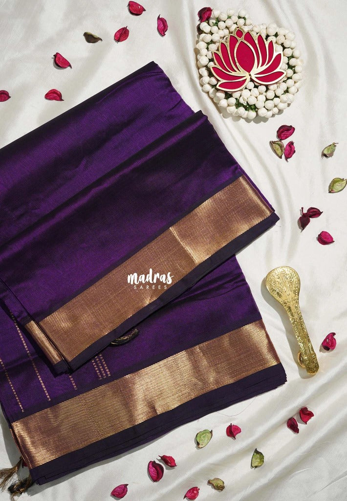 Royal Purple - Meenakshi - Light Weight Pure Silk Cotton Plain Saree with Getti Border - Perfect for Wedding Functions