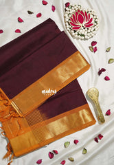 Coffee Brown - Meenakshi - Light Weight Pure Silk Cotton Saree with Getti Border Contrast Pallu and Blouse - Perfect for Wedding Functions